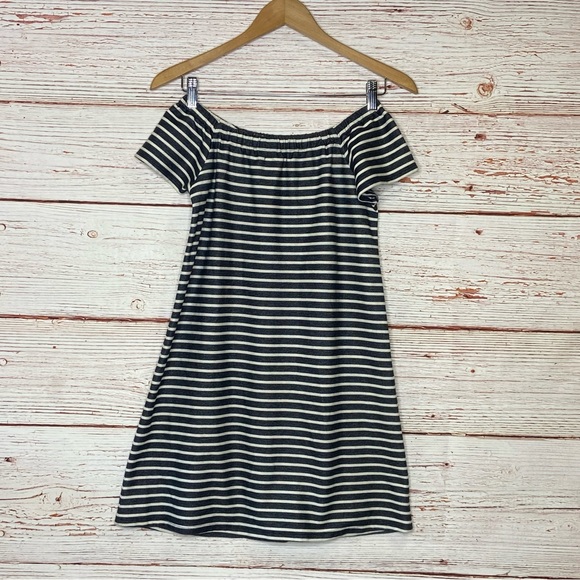 Madewell Off the Shoulder Melody Dress in Gray/White Stripe Sz XS - Picture 8 of 12